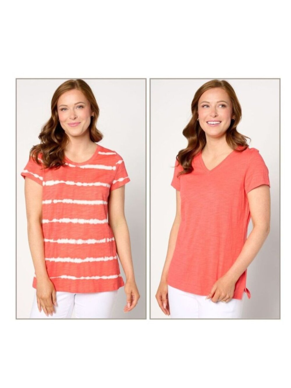 Belle by Kim Gravel Women Top Sz 2X Beach Tie-Dye Stripe & Solid Coral A602621